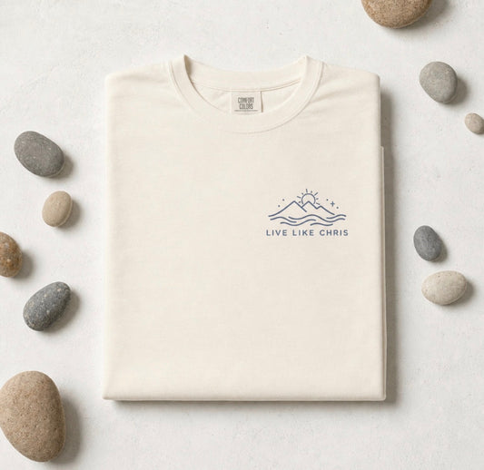 Live Like Chris long sleeve tee in white, folded
